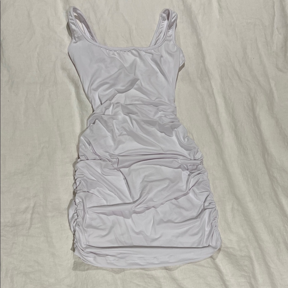 White Ruched Sleeveless Dress
